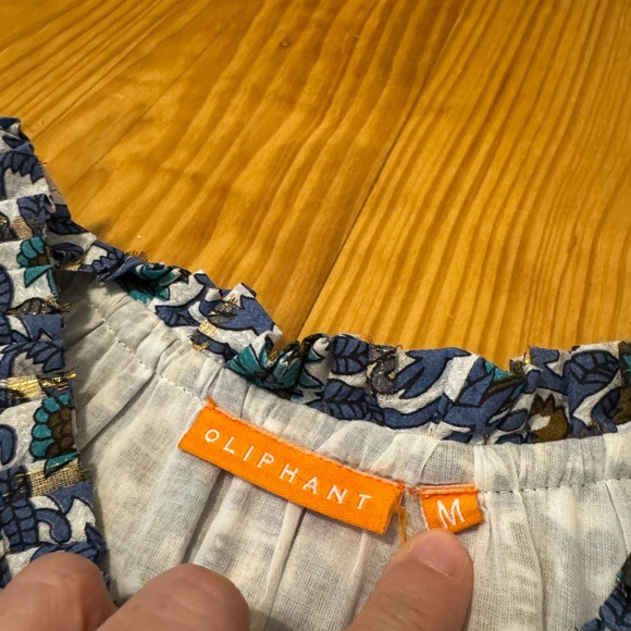 OLIPHANT Metallic Clip Balloon Sleeve Tip Split Neck Mini Dress SZ Medium Blue - Picture 5 of 10